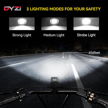 Dyzi Bike Lights - USB Rechargeable Ultra Bright Front & Back Bike Light Sets - 4 Light Modes With Daylight Sensor - Easy to Fit and Mount LED Bicycle Lights