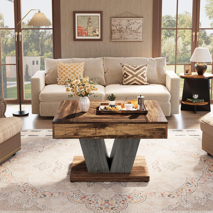 Tribesigns Square Coffee Table, Wood Coffee Table for Living Room, 31.5" Modern Center Table Tea Table Accent Table, Rustic Brown & Black