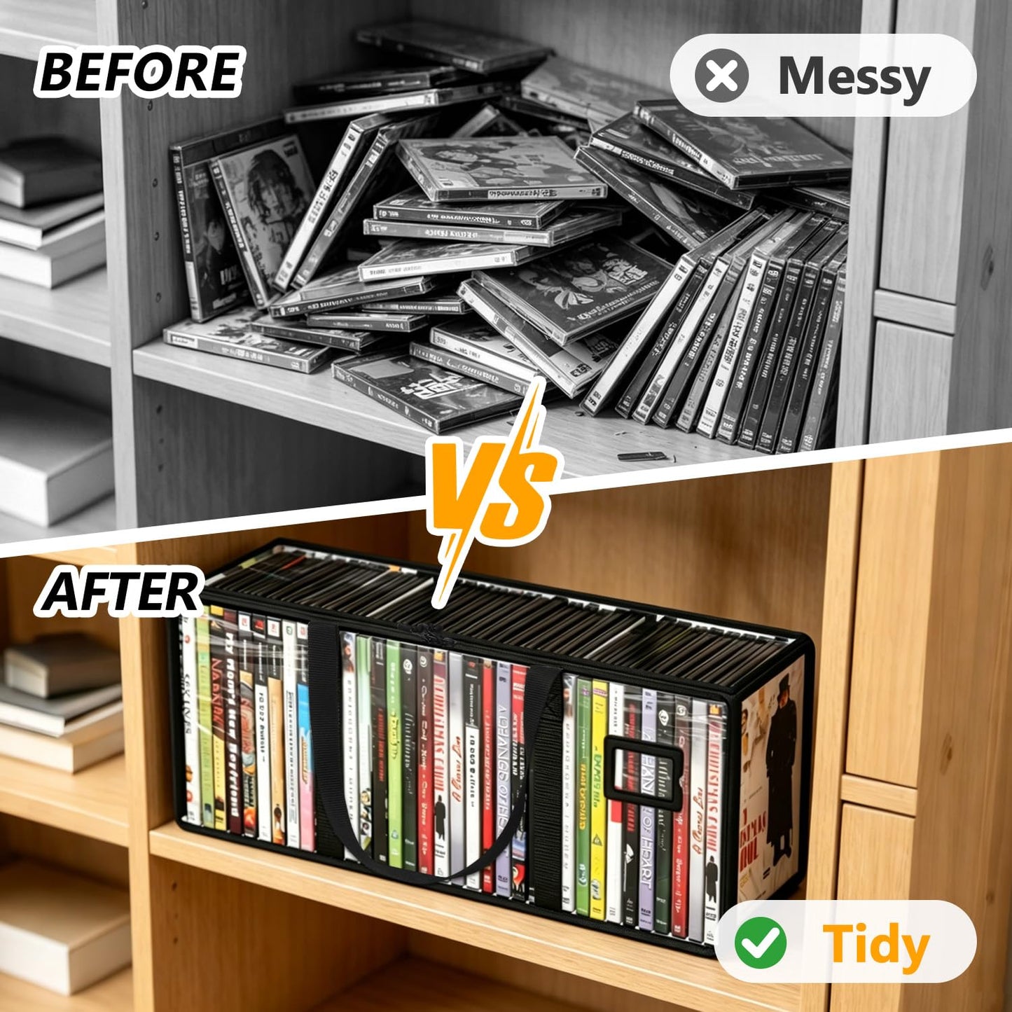 GNEGNI LIFE DVD Storage Bags, Clear PVC DVD Storage Boxes for 160 DVDs (40 Each), Portable CD Storage Boxes with Zipper & Handles