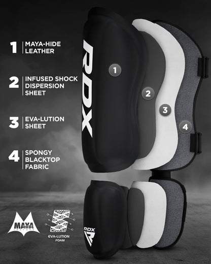 RDX Shin Guard MMA Instep Leg Pads Protective Gear Thai Boxing Training Kickboxing., Black, XL