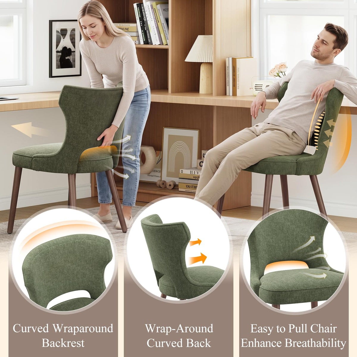 MALOL Upholstered Dining Chairs Set of 6, Dining Room Chairs with Hollow Backrest, High Back Kitchen Chairs with Solid Wood Legs, Thick Seat Cushion
