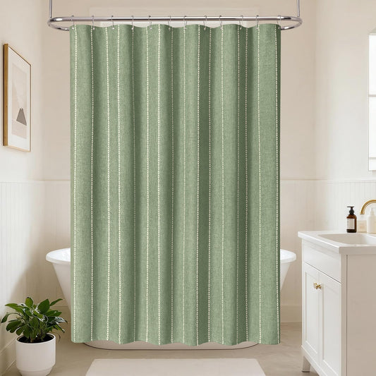VANZAVANZU Boho Stripe Shower Curtain, Checkered Polyester-Linen Fabric Waterproof coating Shower Curtains for Bathroom, Farmhouse Rustic Shabby Chic