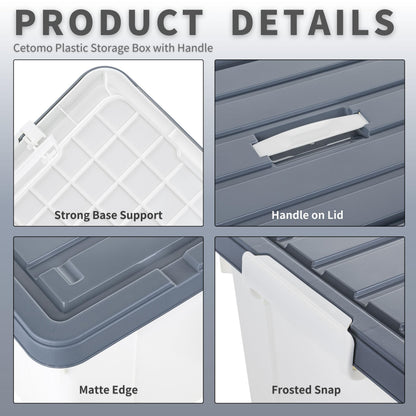 Cetomo 65L*4 Storage Boxes, Carry Plastic Storage Box with Lids, Organizing Container with Handle and Secure Latches