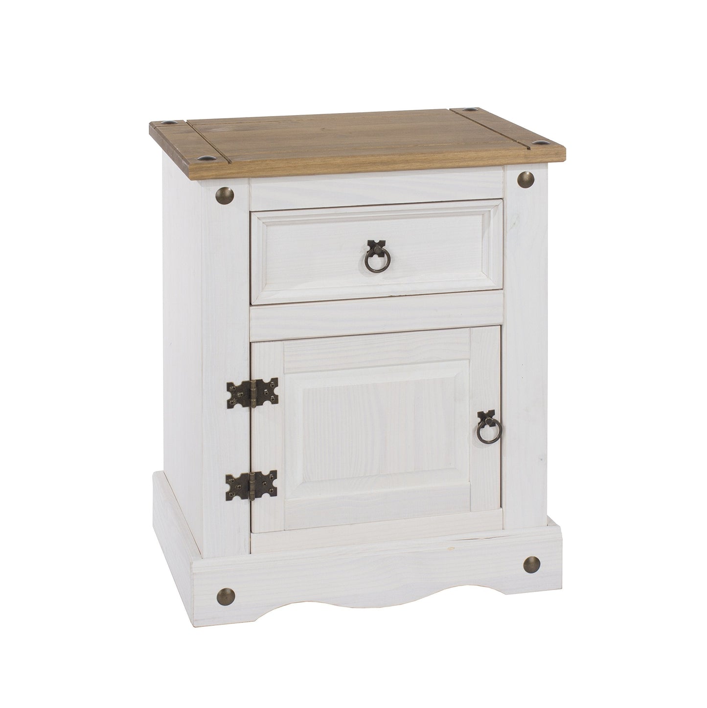 Home Source Solid Pine Bedside Cabinet, 1 Door,1 Drawer Night Stand Bedroom Storage, White