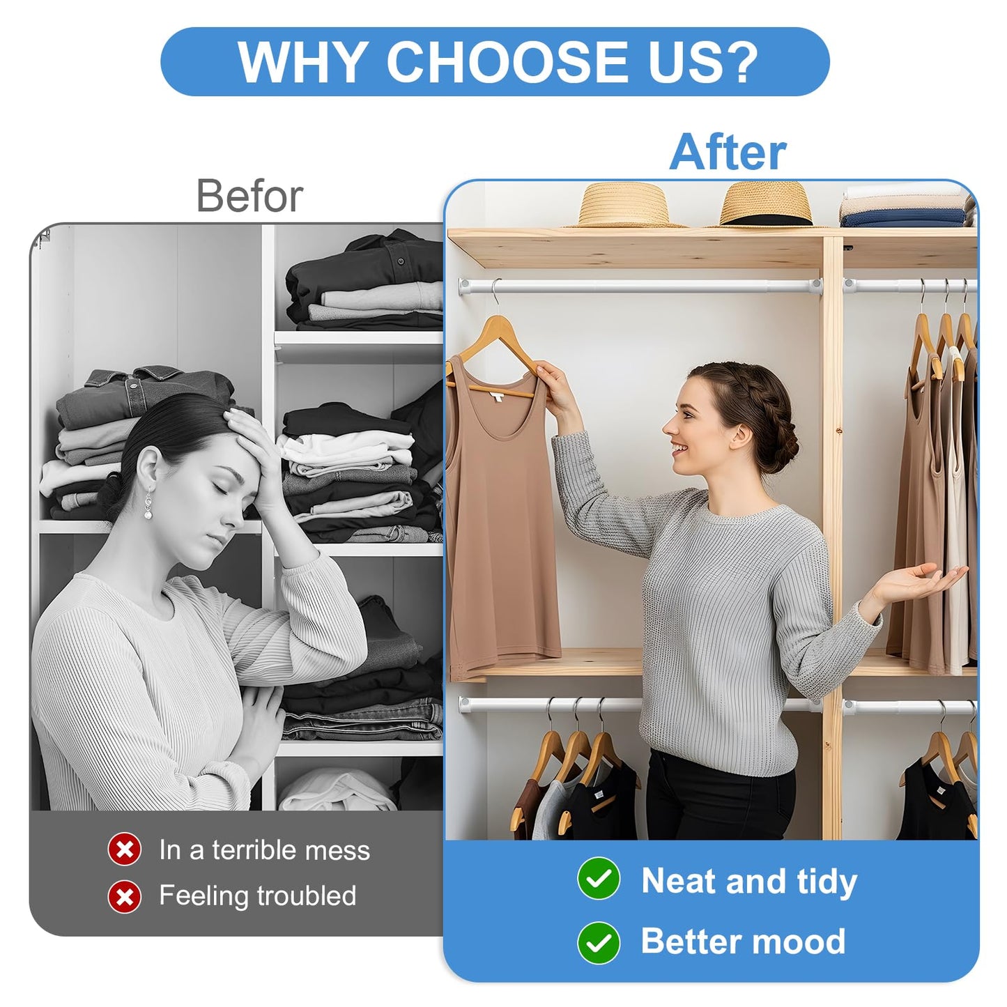 Wardrobe Rail 42-160cm Extendable Clothes Rail White Wardrobe Pole Stainless Steel Adjustable Clothes Rail Heavy Duty Hanging Rails For