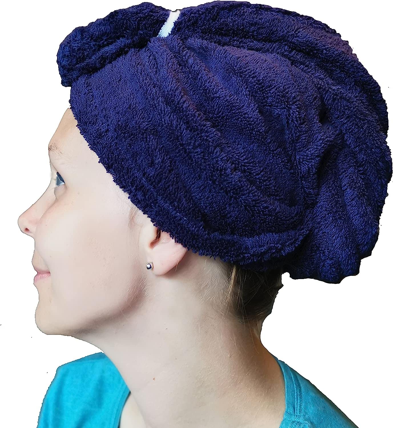 LLAMAXY 100% Pure Organic Cotton Hair Towel - Quick Twist Rapid Dry Turban for Adults and Children - 2 Pack Blue