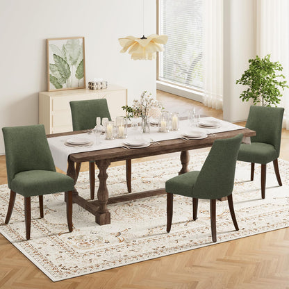 COLAMY Upholstered Dining Chairs Set of 4, Linen Fabric Parsons Dining Room Chairs with Curved Backrest, Solid Rubber Wood Legs