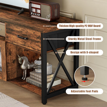 TV Stand Cabinet, 180cm Wooden TV Unit with Soundbar Shelf & Storage Drawers, Steel Frame, Industrial TV Console Table