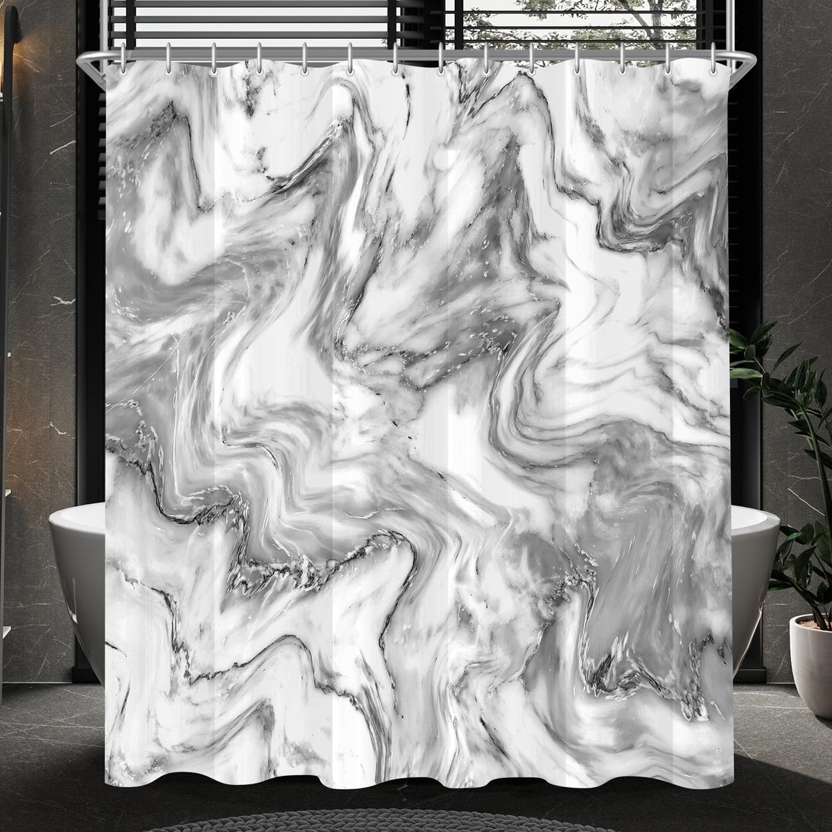 Lerores Shower Curtain, 180 x 200 cm, Marble Anti-Mould Textile, Weighted Hem Water-Repellent