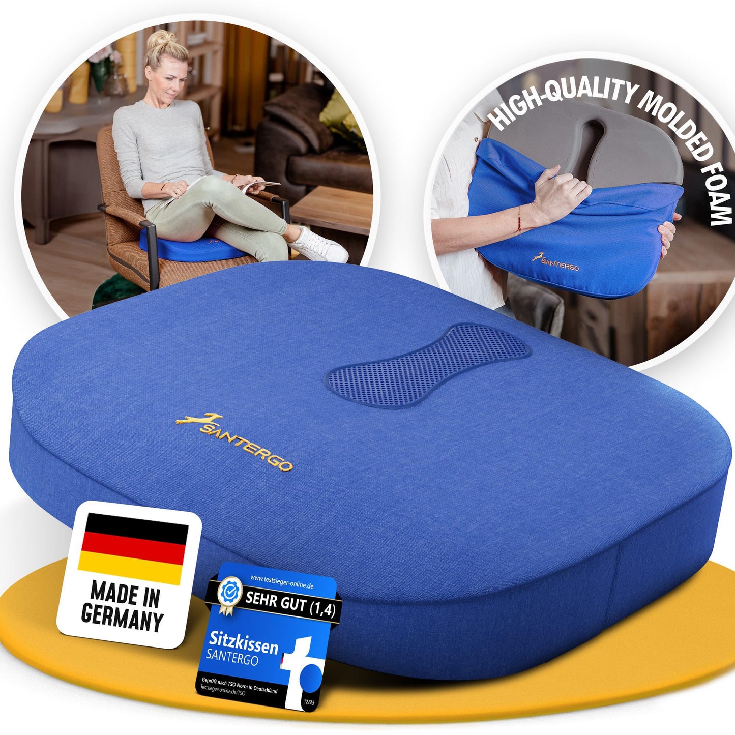 SANTERGO Orthopedic Seat cushion [PATENTED & STABLE] Lumbar Coccyx | Seat cover office chair car wheelchair | seat cushion, ergonomic back cushion