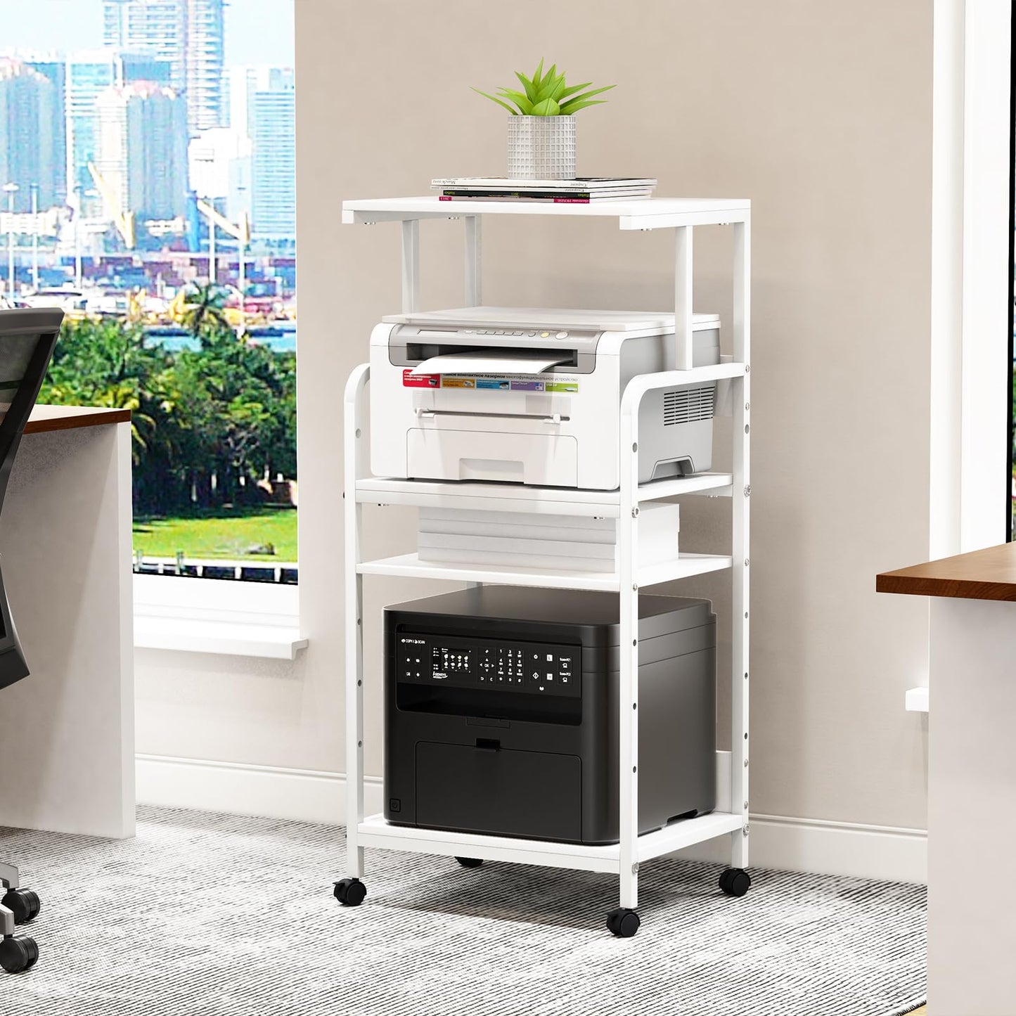 4-Tier Printer Stand, Large Printer Table on Wheels, Movable Printer Stand