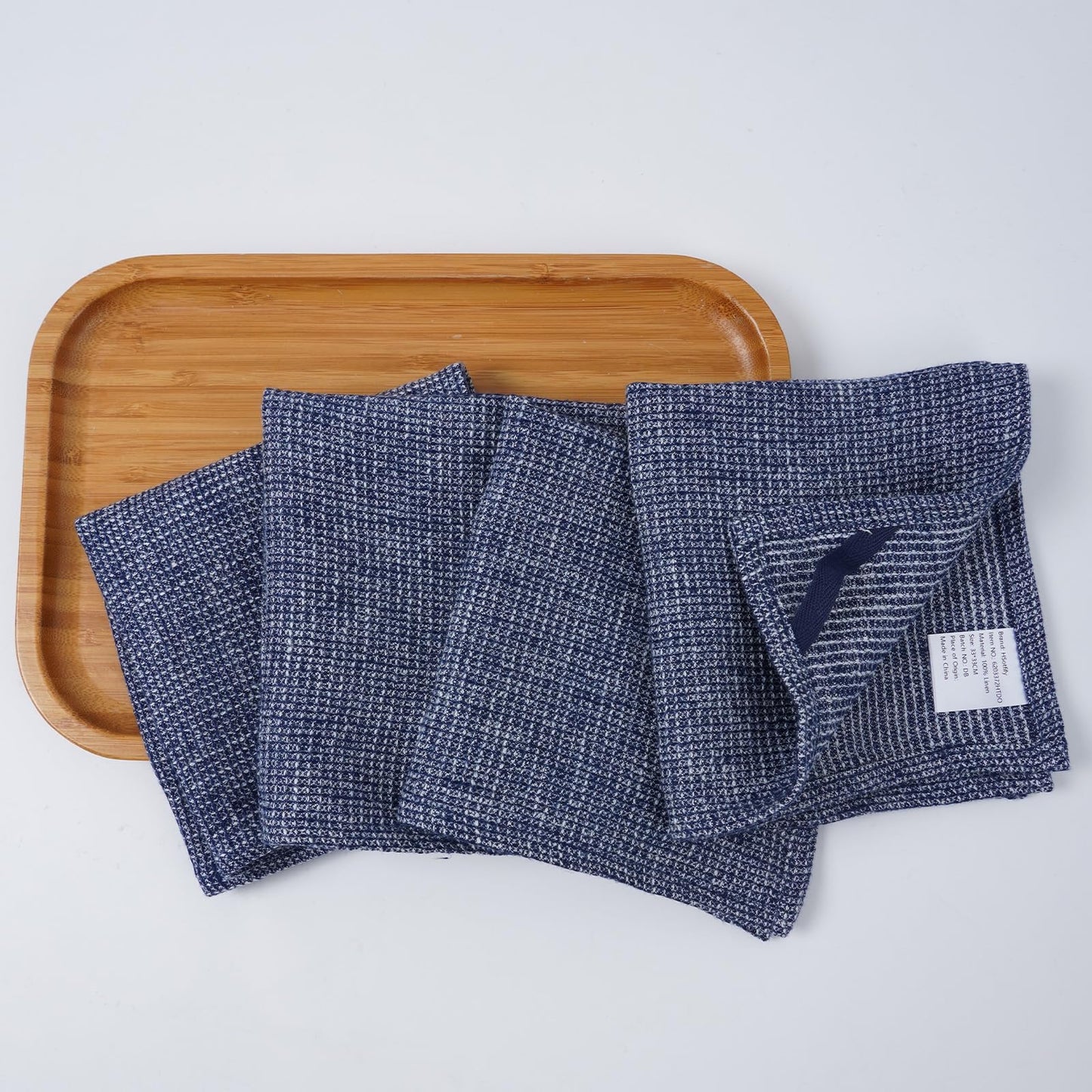 HSOFTIFY 100% Pure Linen Washcloths with Waffle Weave 4 Pack, Blue
