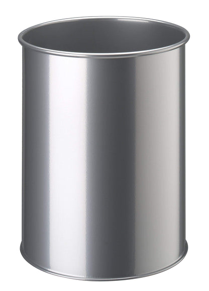 Durable Metal Round Waste Bin Silver - 15 Litre Capacity - Made from Scratch Resistant Steel - Small Bin for Bedrooms, Offices, Bathrooms, etc.