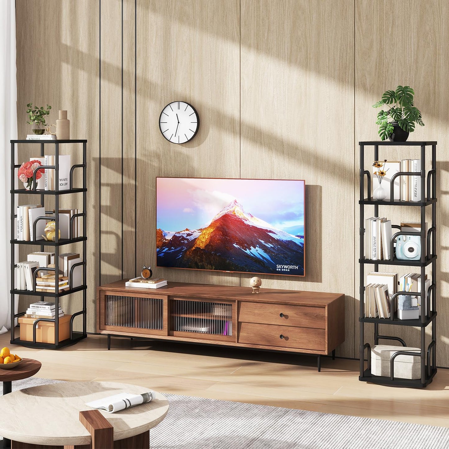 IBUYKE 5 Tier Rotating Bookshelf,Square Bookcases,Black TBC004B