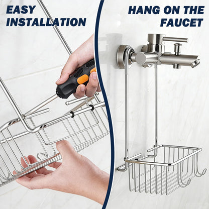 GERUIKE Hanging Shower Caddy Basket No Drilling Bathroom Shelf Over Shower Tap, Easy to Attach Single-Tier Organiser with Hooks