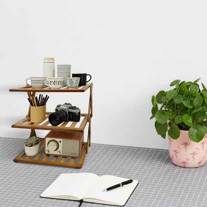 FloraVigo Office desk shelf, three-tier wooden desktop bookshelf, storage rack, suitable for office desks, bedrooms, kitchens