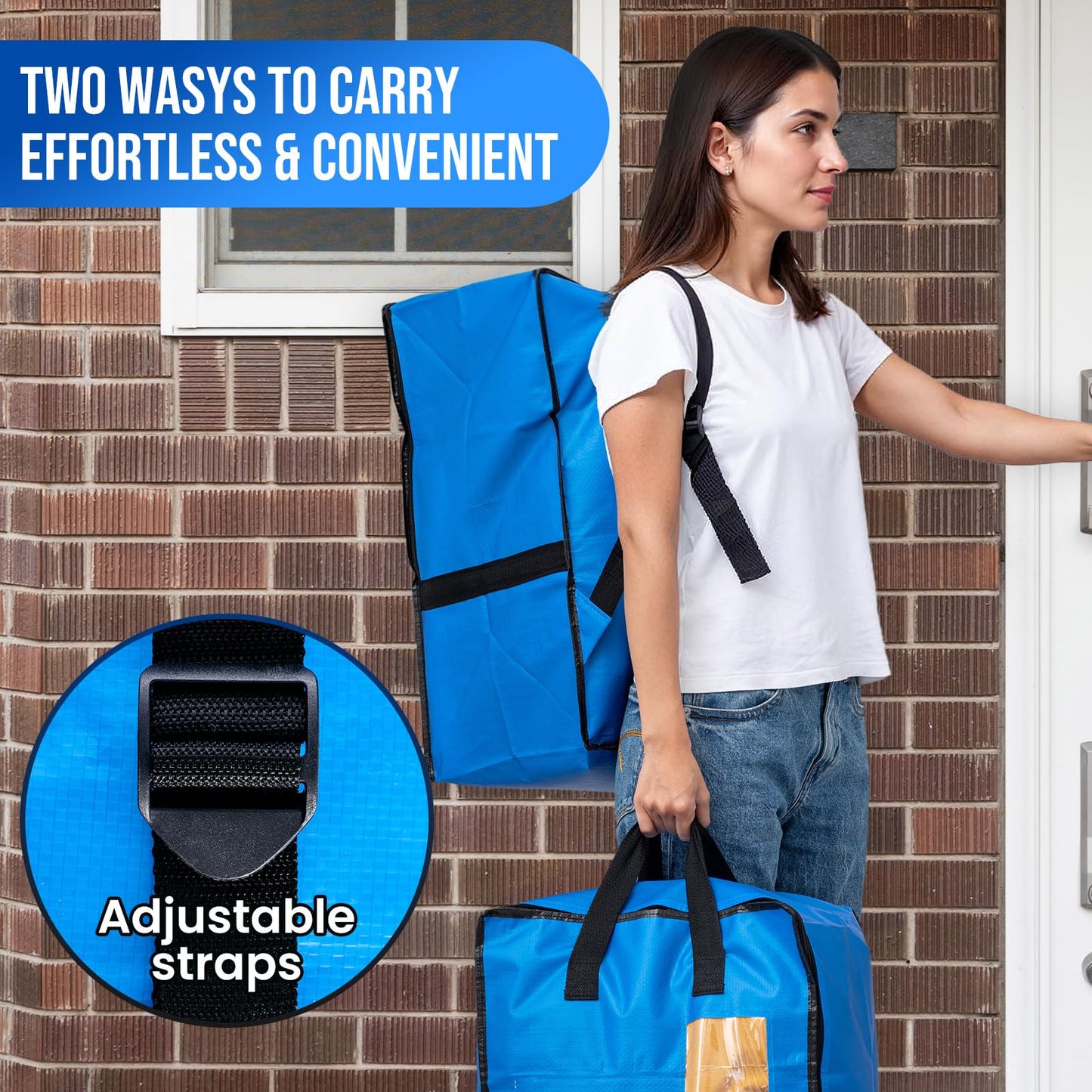 TAILI Backpack Moving Bags, Clothes Storage, Strong Handles, 4 Pack Blue