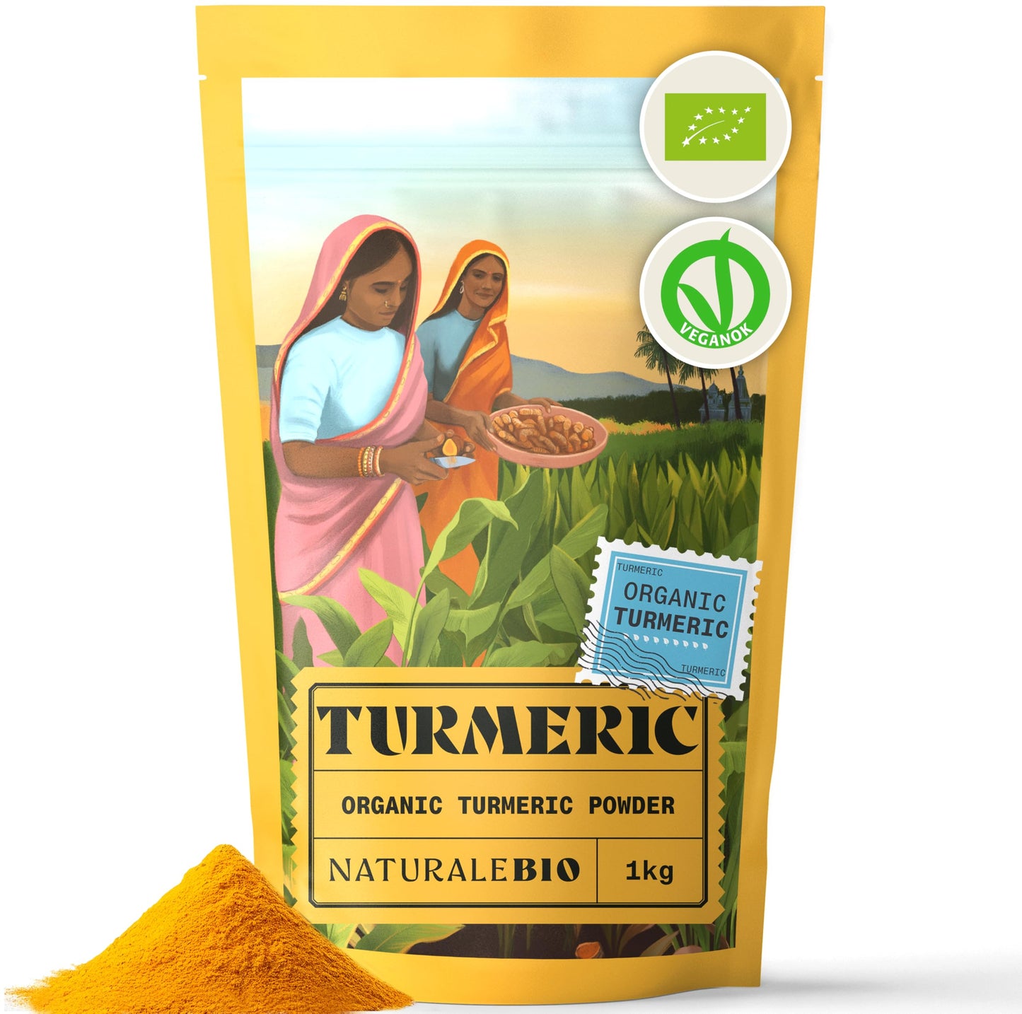 NaturaleBio Organic Turmeric Powder 1kg | 100% Pure Ground Turmeric Root | Non-GMO, Additive-Free, Sustainably Sourced from India | Rich in Curcumin,