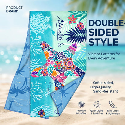 MXZWOC 2 Pack Microfibre Beach Towels, Extra Large 180 x 90 cm, Sand Free & Quick Dry Lightweight Travel Towels for Adults