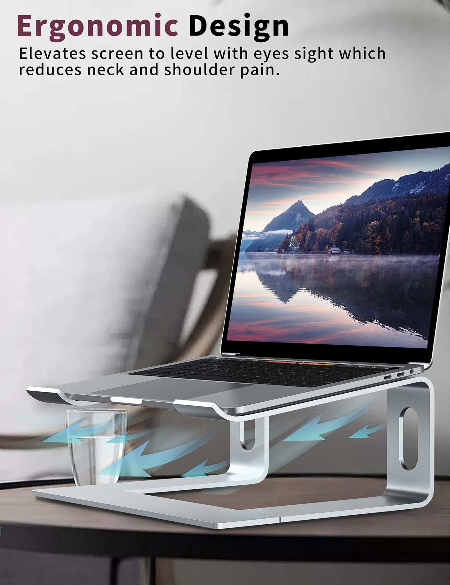 ALASHI Laptop Stand for Desk, Aluminum Computer Riser, Ergonomic Notebook Holder, Detachable Metal Laptops Elevator