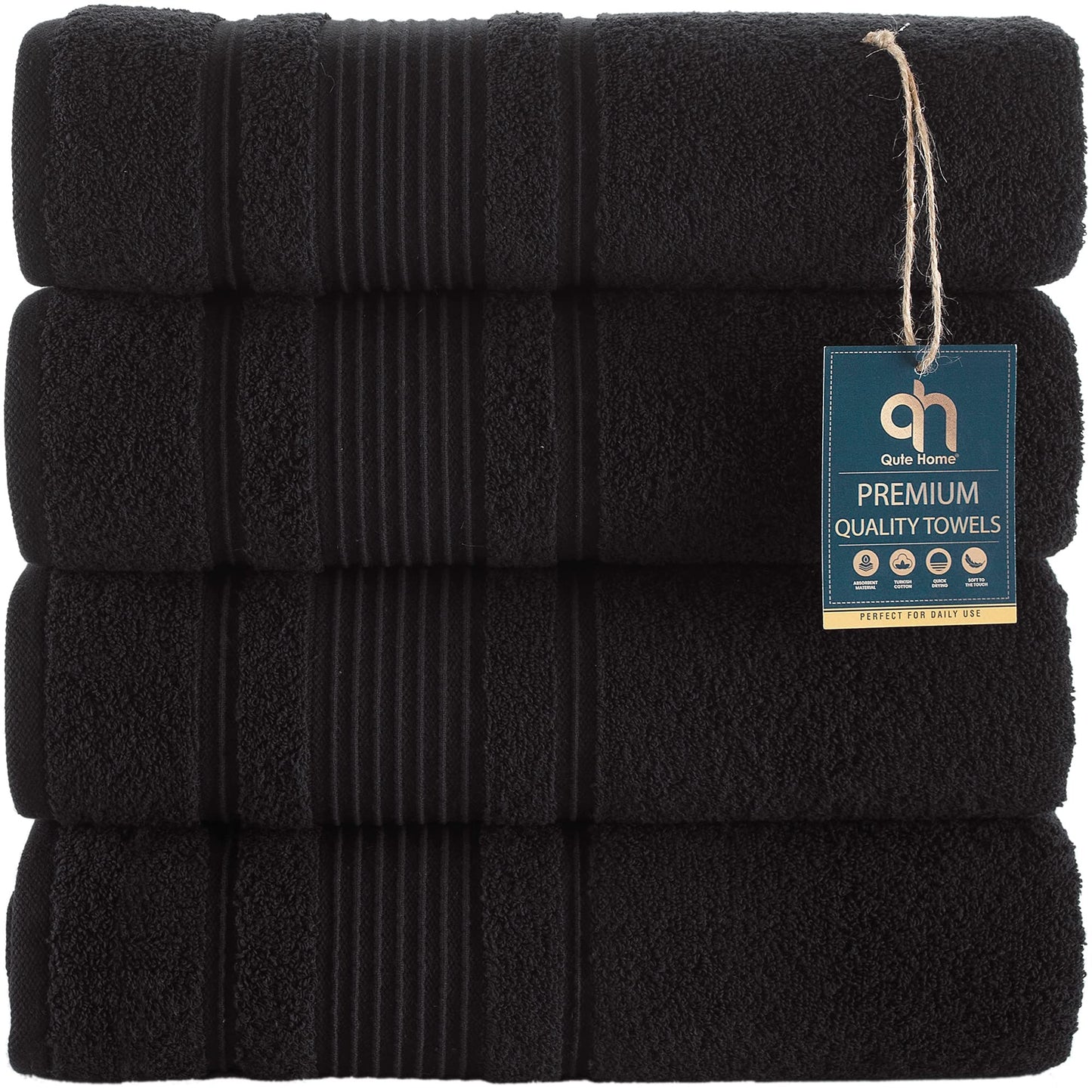 Qute Home 4-Piece Bath Towels Set, 100% Turkish Cotton Premium Quality Towels for Bathroom, Quick Dry Soft and Absorbent Turkish Towel