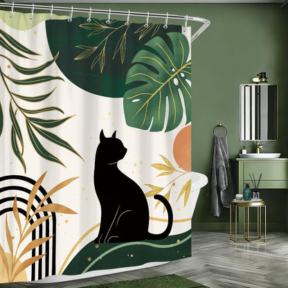hometrixx Boho Black Cat Palm Leaf Sun Shower Curtain Green 72X72Inch