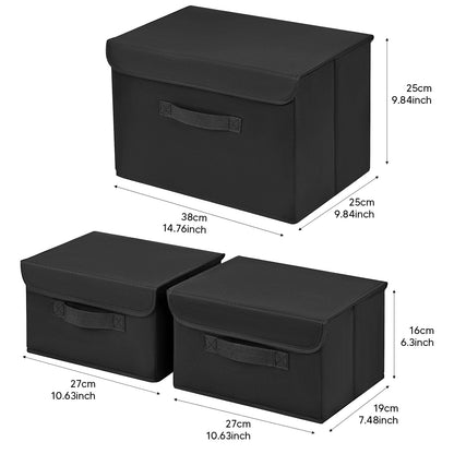 DIMJ 3 Pack Foldable Storage Boxes with Lids - Collapsible Storage Bin with Handle, Fabric Storage Basket Organiser Box for Wardrobe, Closet, Shelf