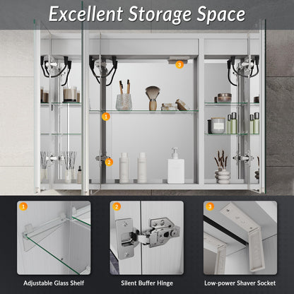 ELEGANT LED Bathroom Mirror Cabinet with Shaver Socket & 3 Colors, 80x60cm