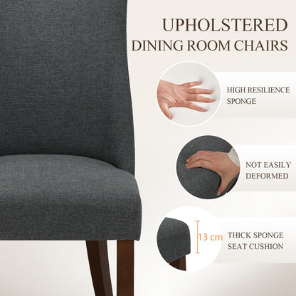COLAMY Upholstered Dining Chairs Set of 4, Linen Fabric Parsons Dining Room Chairs with Curved Backrest, Solid Rubber Wood Legs