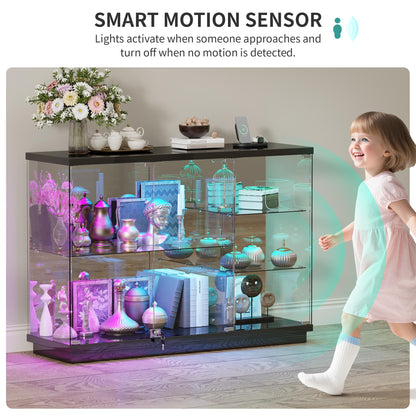 High Gloss Glass Display Cabinets with RGB lighting for Bedroom,Black