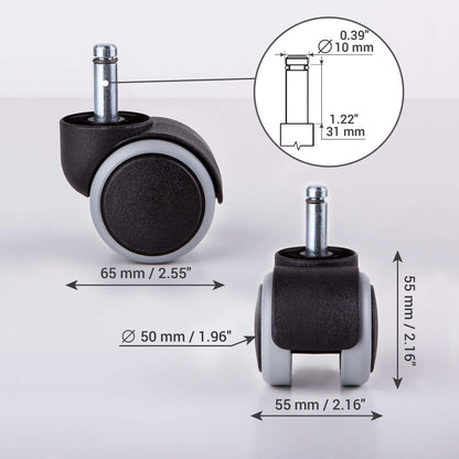 (for 1 Chair) 50 mm Rubber Chair Wheels Office Chair Castors Replacement Wheels Twin Castors Swivel Wheels Universal Stems for Replacement Casters No