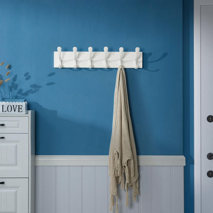 SKOLOO Coat Rack Wall Mount - Wooden White Wall Coat Hook, Pack of 2, Wall Coat Hanger Rack with 6 Hooks for Hanging Coats, Hats, Clothing, Scarfs,