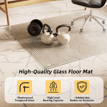 Koonmi Tempered Glass Chair Mat, 116 x 90 cm, Textured