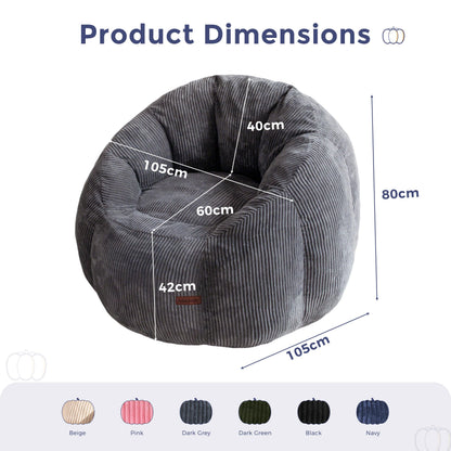 MAXYOYO Bean Bag Chair,Pumpkin Shaped Bean Bag Sofa Includes Filling,Comfy Corduroy Beanbag Sofa for Living Room Bedroom