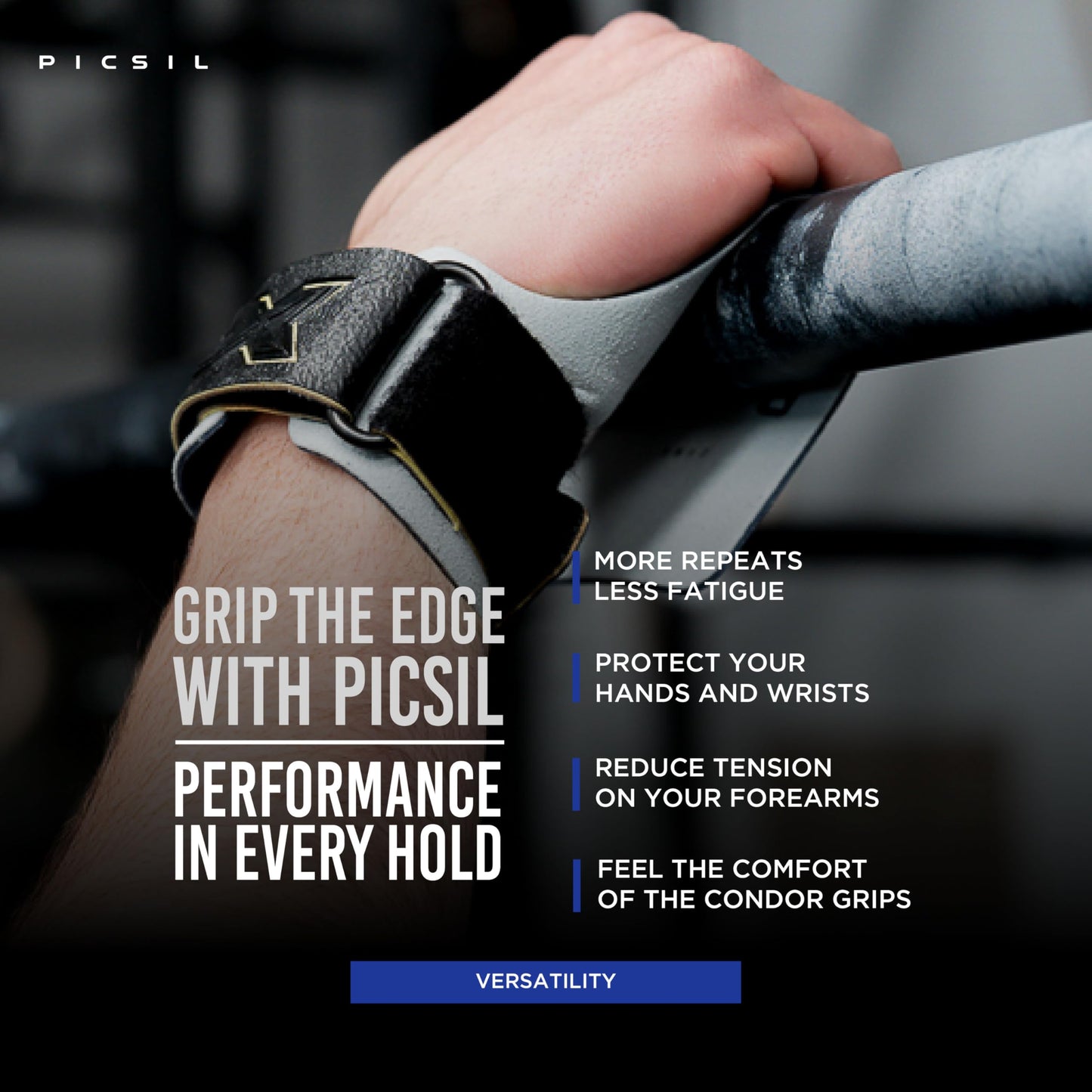 PICSIL Condor Grips for Cross Training, Grips without Holes with Technical Fabric, Greater Protection and Comfort, for Gym, Box, Weightlifting,