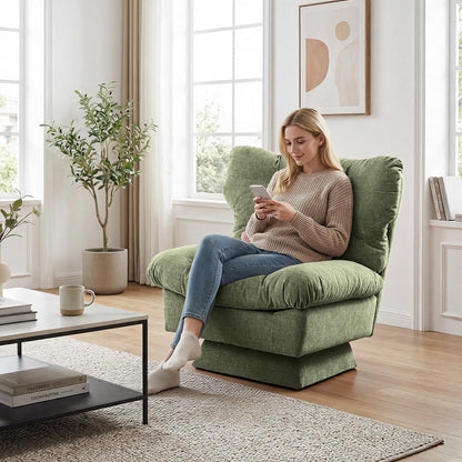 CuteHairy Oversized Swivel Accent Chair – Modern Chenille Cuddle Armchair with Plush Cushion & 360° Rotating Base, 136kg Capacity