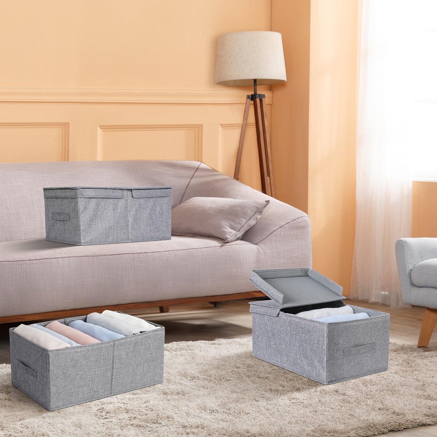 Cozary Storage Box with Lid - Wardrobe Boxes - Foldable Design, 29L Capacity, Linen Fabric, Foldable and Stackable
