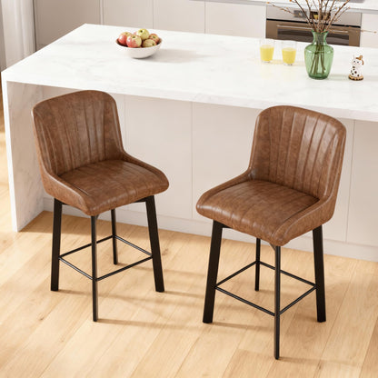 BonVache Bar Stools Set of 2, Swivel Breakfast Barstools, Kitchen Island Counter Stools for Breakfast Home Kitchen Restaurant Dining Room, Brown