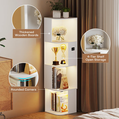 55.1 " Corner Wood Bookcase with Body Sensor LED for Home Office,White