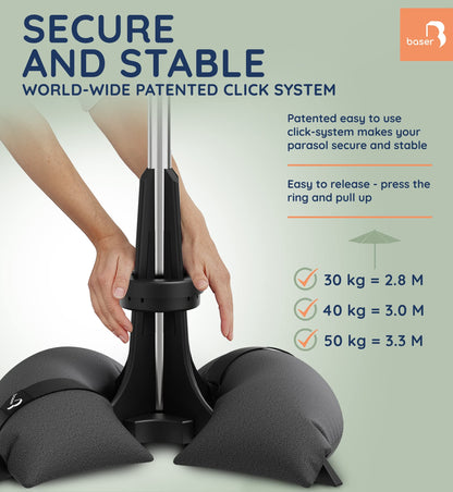 Baser Parasol Base with fillable Sandbag weights 30 KG, up to 3.3 M Parasol, Made of Recycled Materials in Denmark