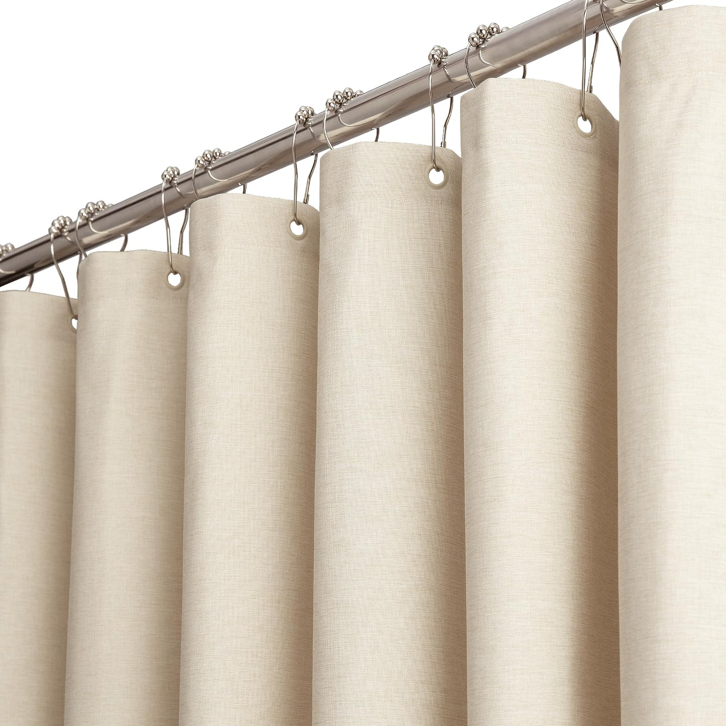 BTTN Linen Look Weighted Shower Curtain, Waterproof, 182x182cm, Beige/Cream