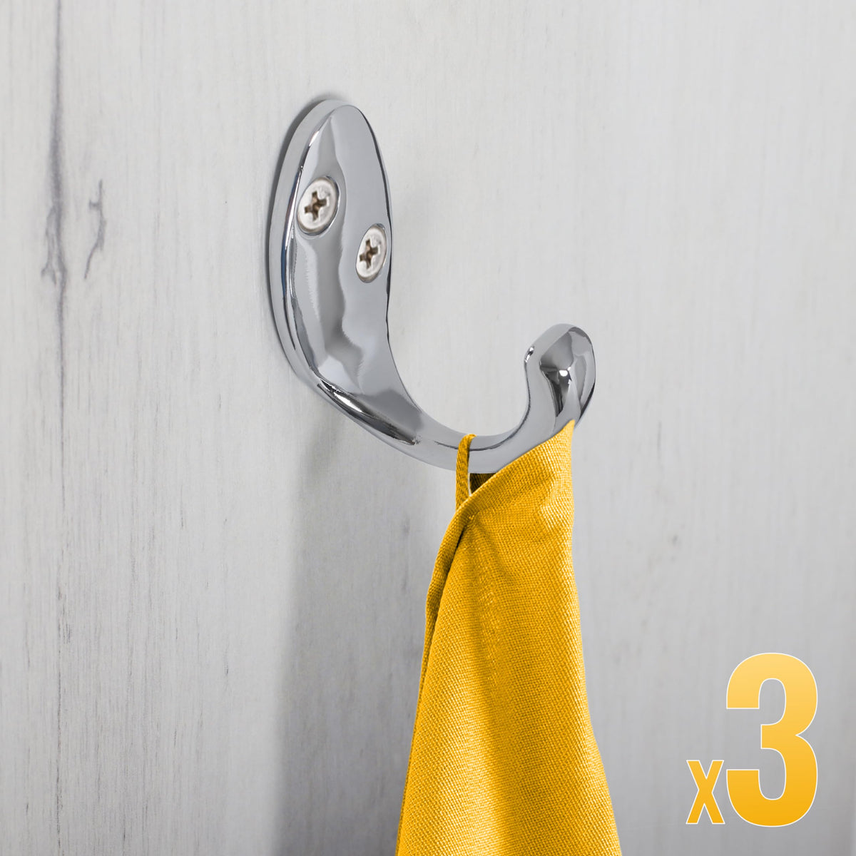 RICOO Modern Coat Hooks, MH014-S3, Set of 3 Wall Mounted Coat Rack in Sleek Silver - Premium Zinc Alloy Clothes Hooks for Wall