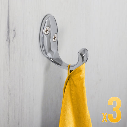 RICOO Modern Coat Hooks, MH014-S3, Set of 3 Wall Mounted Coat Rack in Sleek Silver - Premium Zinc Alloy Clothes Hooks for Wall