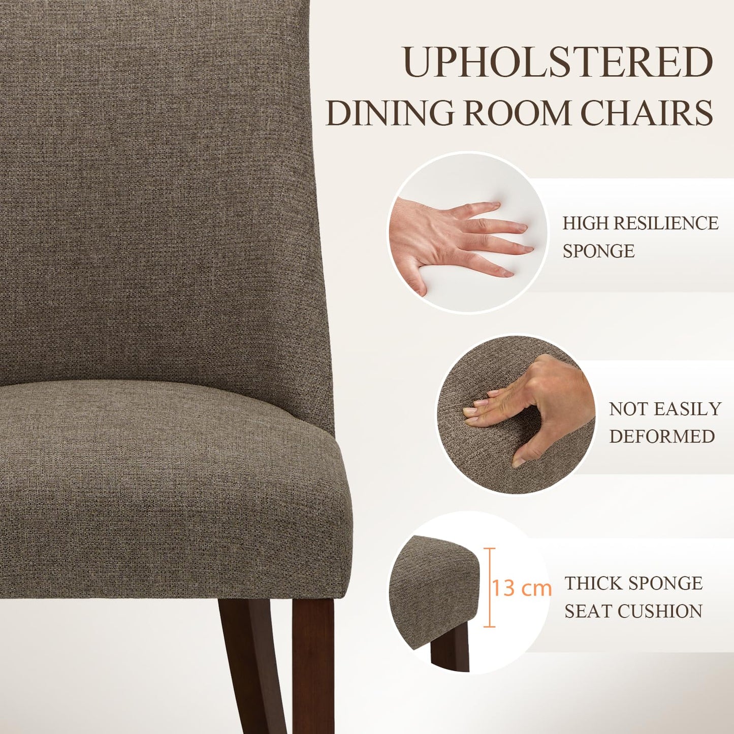 COLAMY Upholstered Dining Chairs Set of 6, Linen Fabric Parsons Dining Room Chairs with Curved Backrest, Solid Rubber Wood Legs
