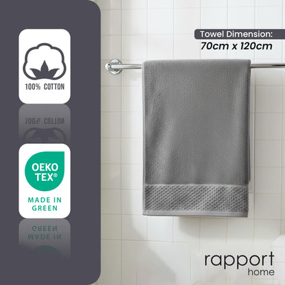 Rapport HomeEden Weave Bath Towels 2-Pack | Steel Grey, 70x120cm | 100% Cotton 500gsm | Oeko-Tex Made in Green & BCI Certified