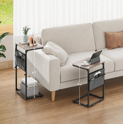 Vagusicc C-Shaped Side Table, Height Adjustable Sofa Side Table, Bedside Table with Cloth Storage Bag, C Table, End Table for Small Spaces