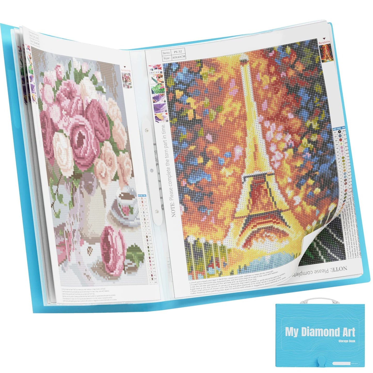 ARTDOT A2 Storage Book for Diamond Art Kits, Diamond Art Portfolio Folder with 30 Pocket Slevees Protectors (39.7 x 56cm)