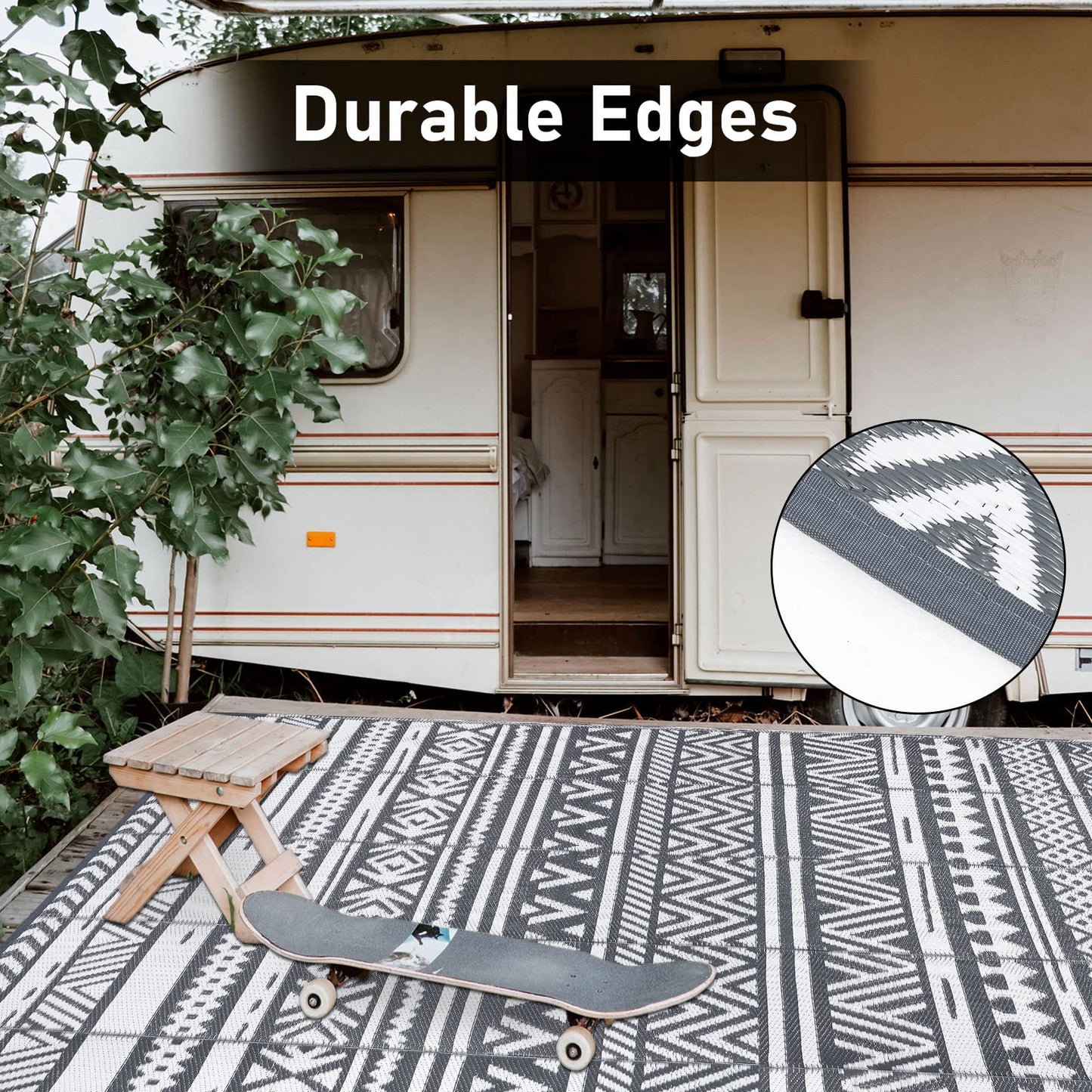 Enyhom Large Grey Outdoor Rug Carpets 180 x 270 cm, Waterproof Picnic Blanket, Plastic Straw Rug Durable Outdoor Patio Carpets for Lawn Pergola