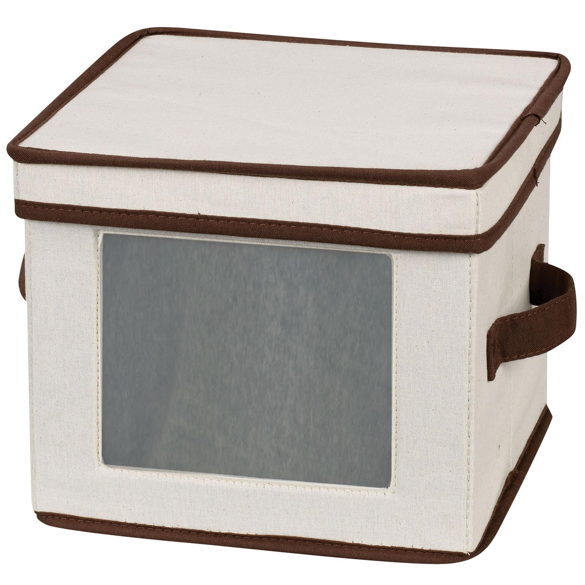 Household Essentials Dessert Plate or Bowl Storage Chest, Natural Canvas with Brown Trim