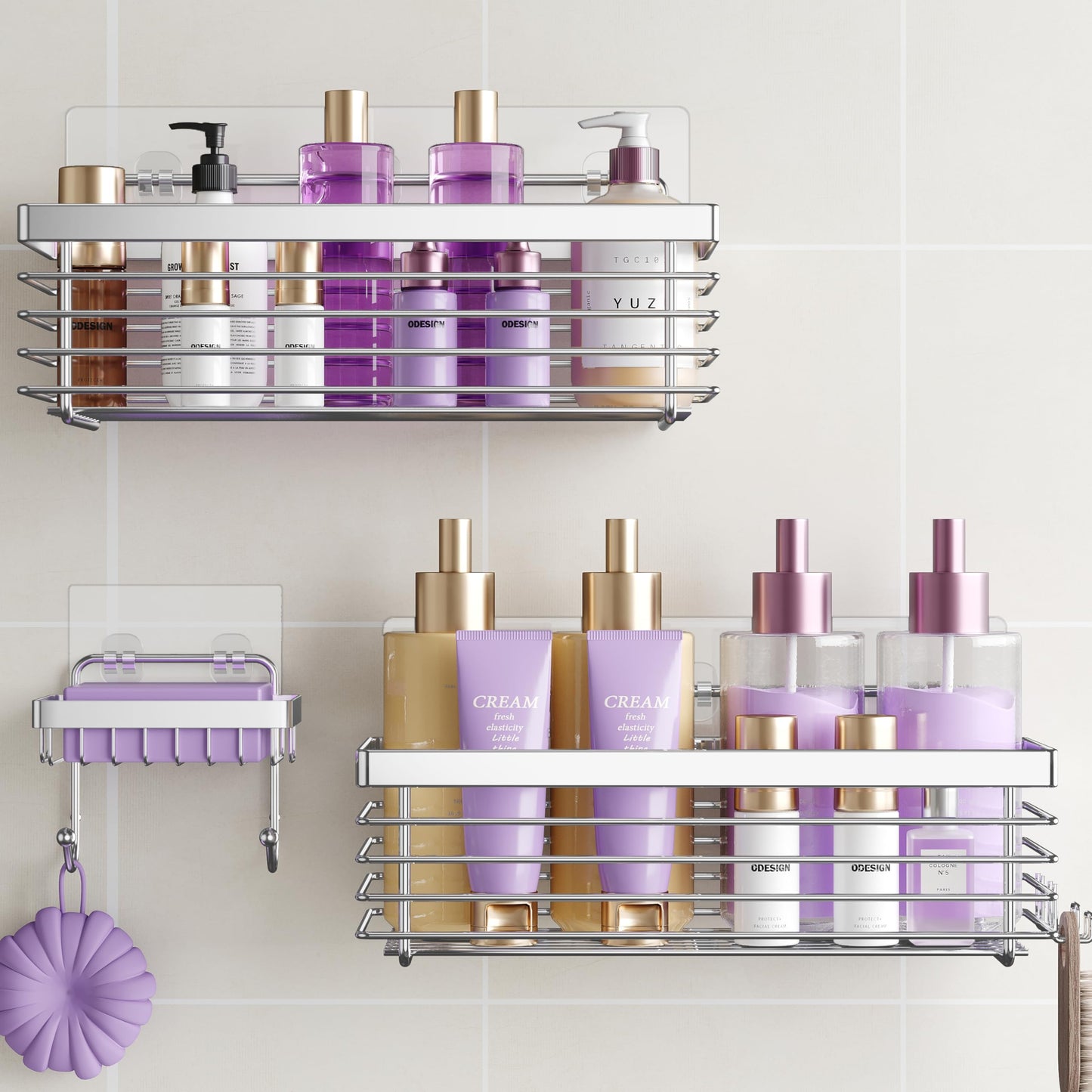 ODesign Shower Caddy Basket Shelf for Shampoo Conditioner Bathroom Kitchen Storage Organizer SUS304 Stainless Steel No Drilling - 3 Pack